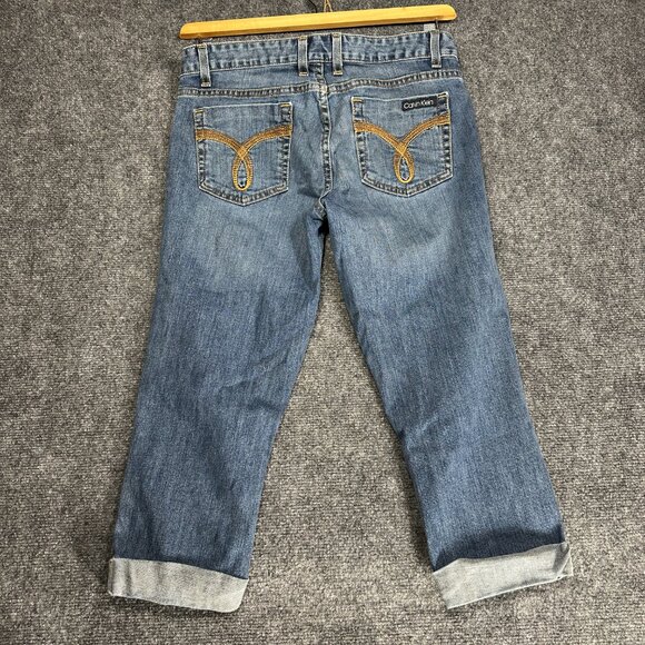 Calvin Klein Jeans Womens 28  Medium Wash Cotton Stretch Cuffed Crop Pockets - Picture 7 of 8
